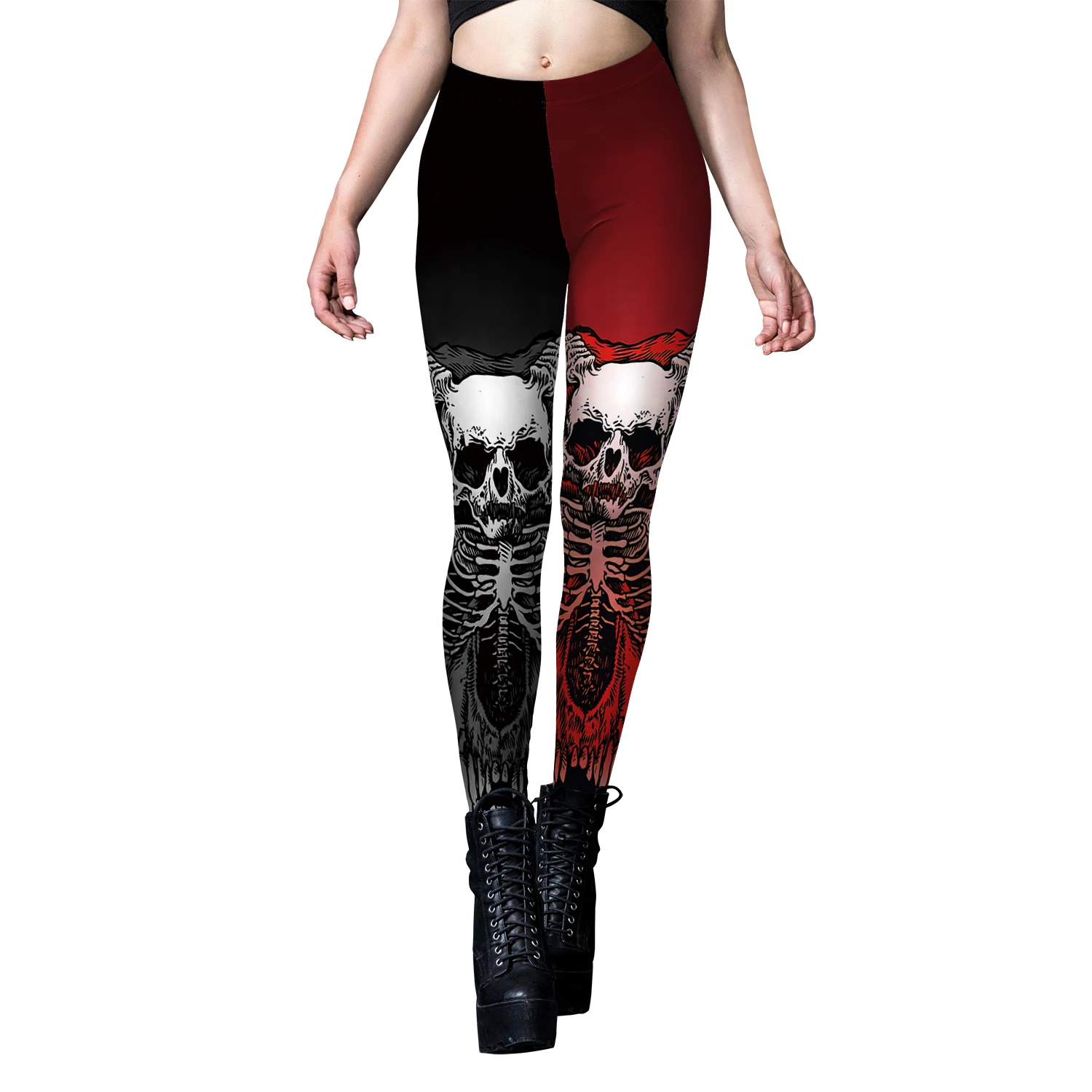 Nadanbao Halloween Skull Print Leggings Damen Gothic Punk Cosplay Hose Mittlere Taille Sexy Skinny Strumpfhosen Fitness Workout Hose – Detail 26