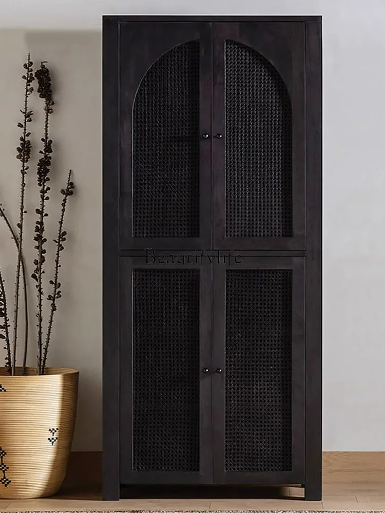 

Nordic Solid Wood Bookcase Retro Black Living Room Locker