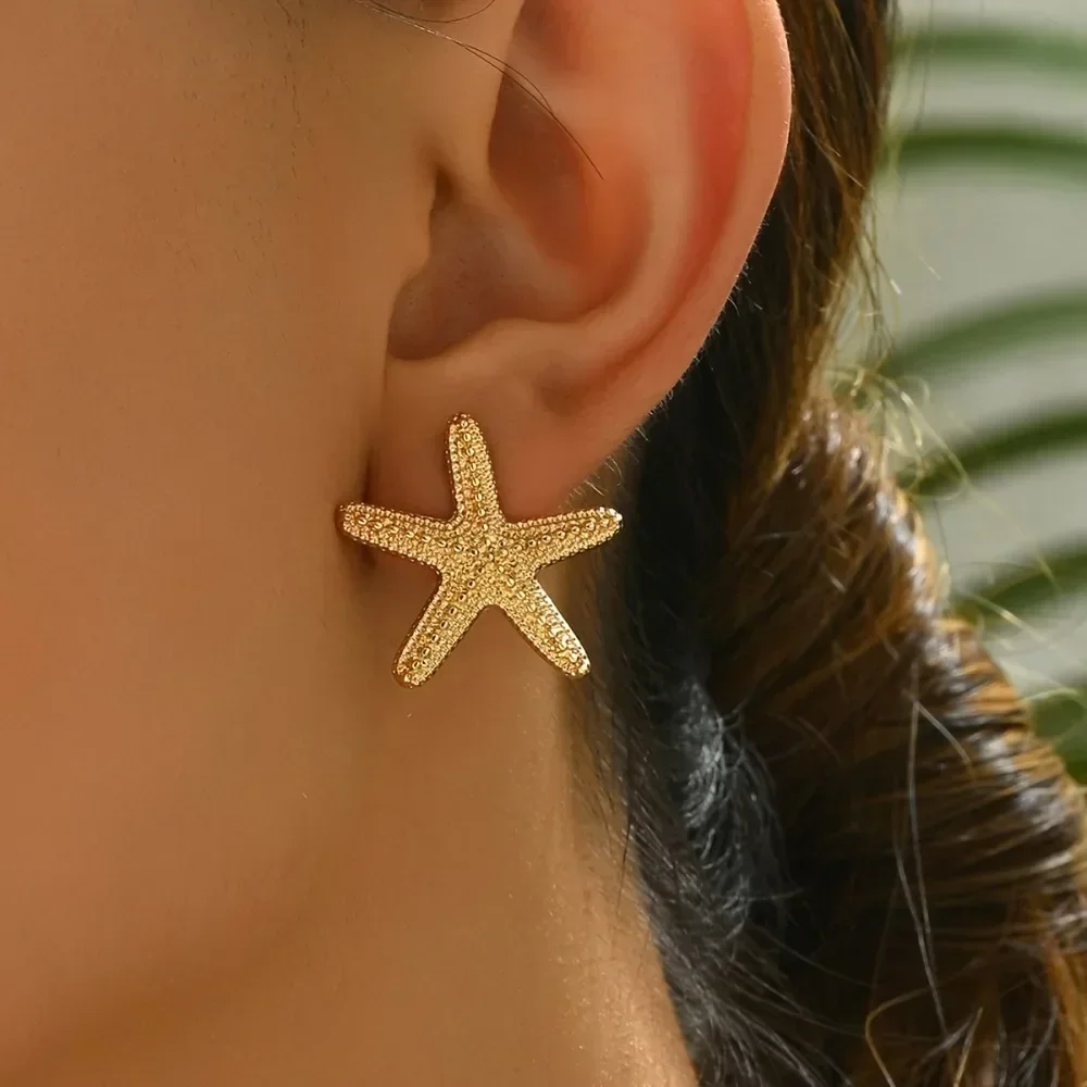 Cute Starfish Stud Earrings for Women Iron Post, No Plating, Versatile for Daily Wear and Music Festivals, All-Season Accessory