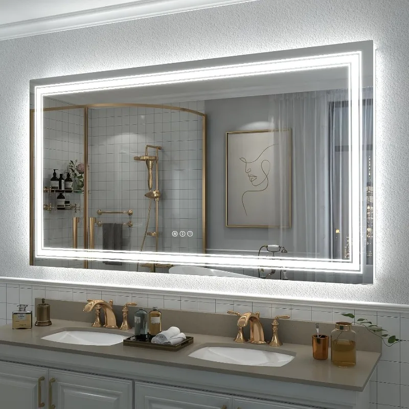 55x30 LED Lighted Bathroom Mirror for Wall Large Dimmable Vanity Mirror with Lights Anti-Fog Shatterpoof Memory ETL Listed