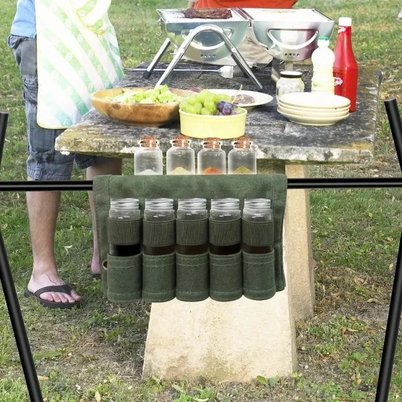 Spice Storage Bag with 9 Spice Jars Condiment Container Set Organizer for Outdoor Camping Picnic Barbecue storage bag spice container