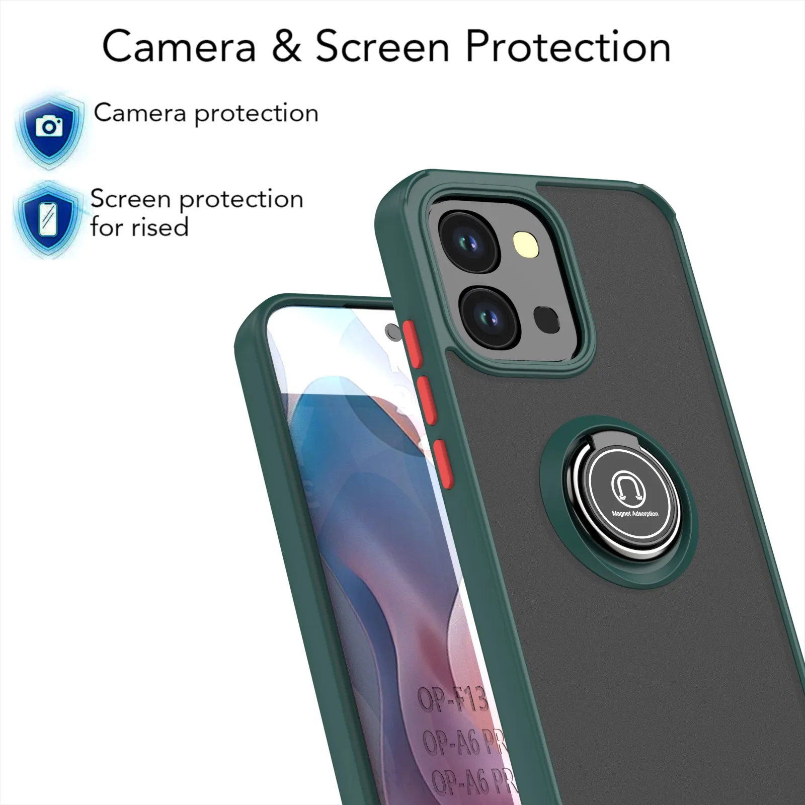 Shockproof Silicone Bumper with Metal Ring Holder - Matte Back Hard Phone Case