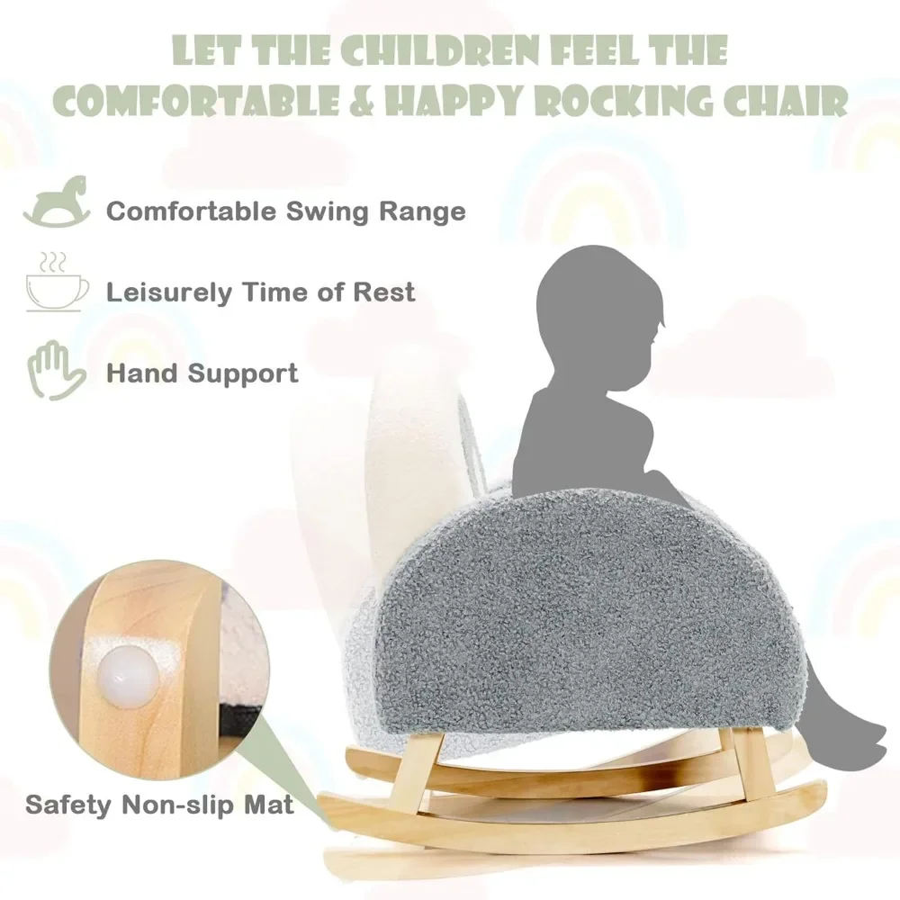 Kids Sofa, Toddler Rocking Chair with Solid Wooden Frame, Anti-Tipping Design, Plush Fabric, Children Armchair for Nursery 4
