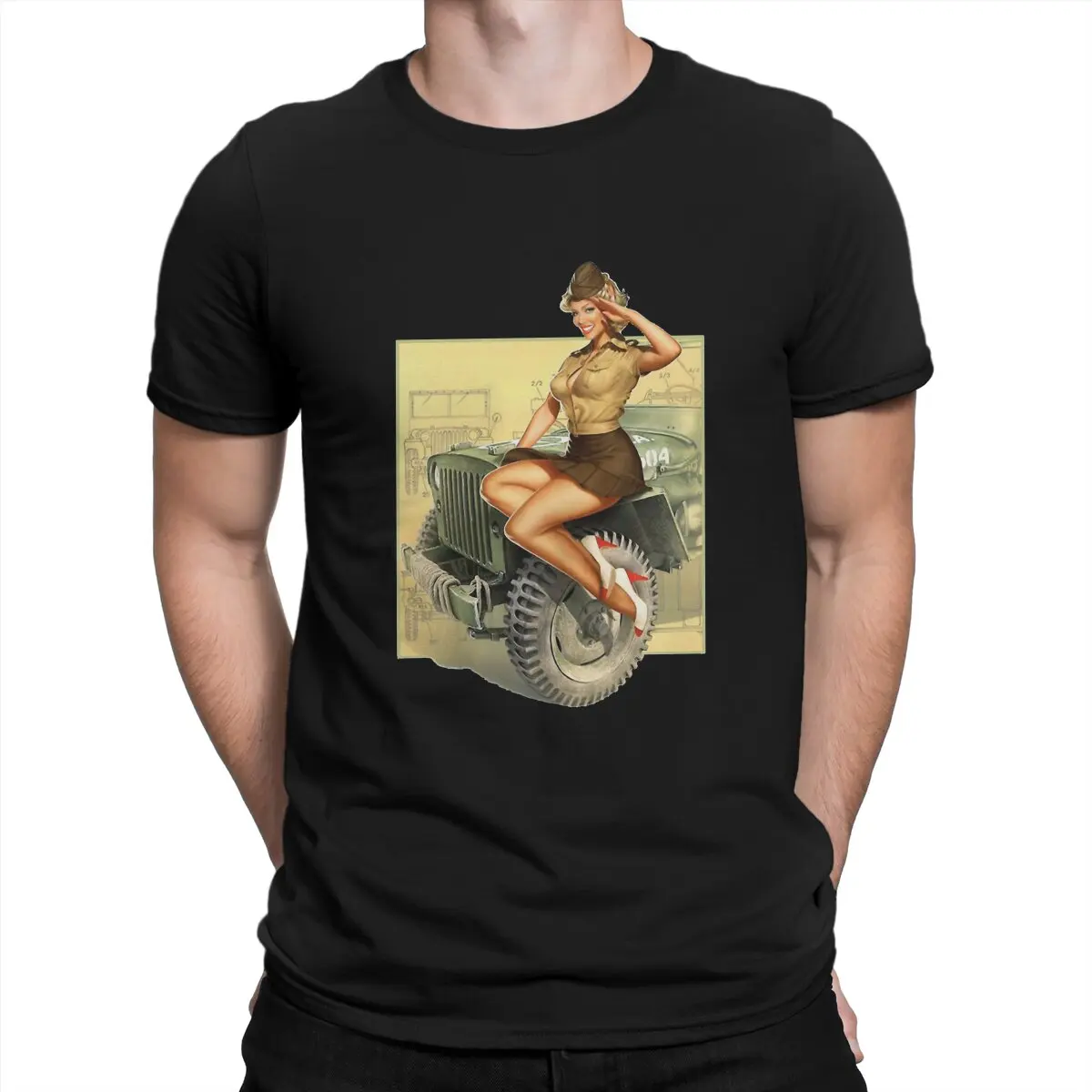 

Pin Up Girl WWII Willys MB Poster Vintage Polyester T Shirt Harajuku Punk Men's Tshirt O-Neck Streetwear