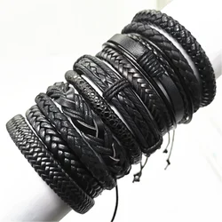 Set of 10 Handmade Black Woven Leather Bracelets for Men and Women - Fashionable Jewelry Gift Collection (Style 5)