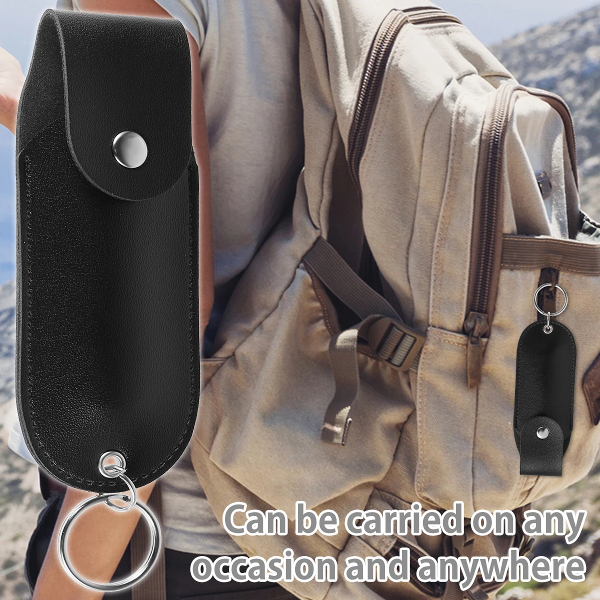 Pepper Spray Pouch PU Leather Pepper Spray Holster Mini Portable Top Flap Pepper Spray Holder Self Defense Spray Keychain