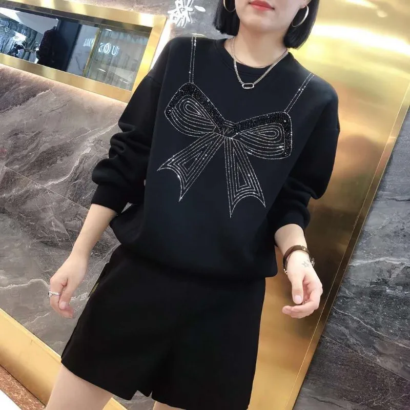 Women's Autumn Winter New Fashionable Round Neck Pullover Long Sleeved Solid Color Hoodie Casual Western-style Commuting Tops
