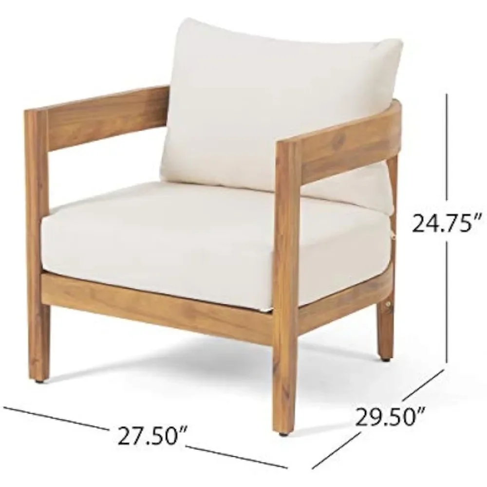 Outdoor Club Chair with Cushions (Set of 2), Teak Finish, Beige