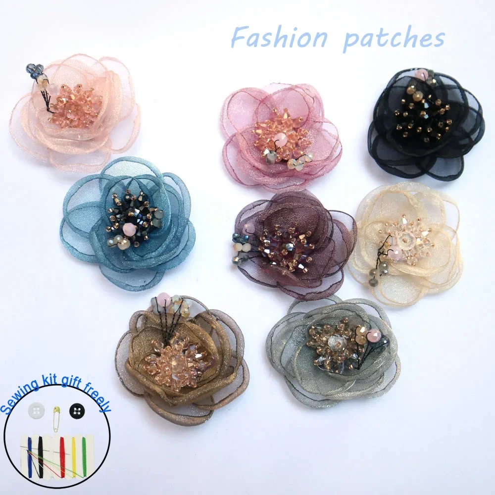 

Fairy Flower beaded patches for clothing Handmade floral Rhinestone patch for clothes parches bordados para ropa