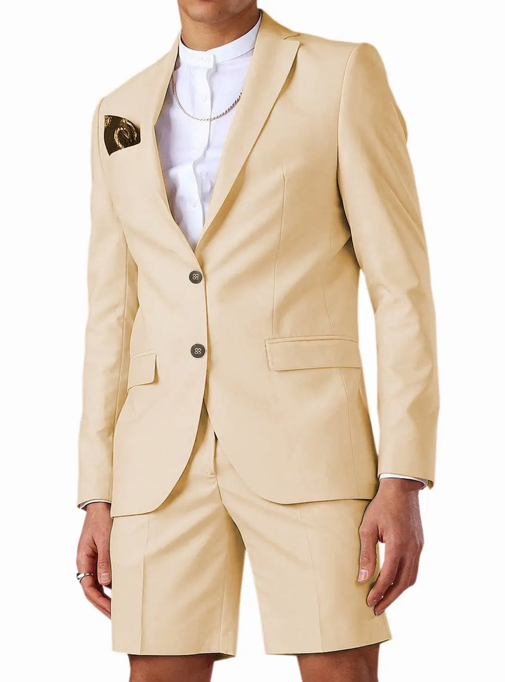 Men Suit Champagne Short Pant Casual Summer 2 Piece Tuxedo Groom Beach Wedding