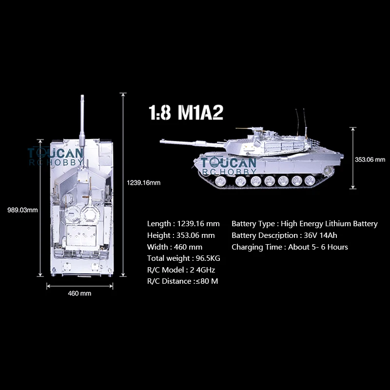 High Simulation Full Metal Heng Long 1/8 Scale Abrams M1A2 U.S.A RTR RC Tank Model 3918 TH16994-SMT2 6