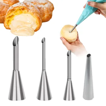 4Pcs Puff Pastry Piping Nozzle Set, Stainless Steel Decorating Tips for Cake Cupcake Cookie Cream Icing, Baking Tools for  Baker