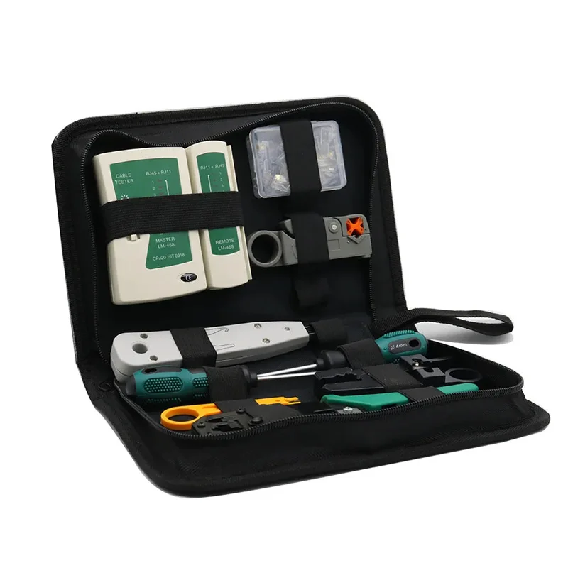 Network Tool Kit Professional Portable Ethernet Computer Maintenance LAN Cable Tester Crimper Cutter Repair Set with Bag