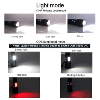 Rechargeable Super Bright Flashlight 7Modes High Lumens Tactical Flashlight Zoomable LED torch With COB Side Light and Display 2