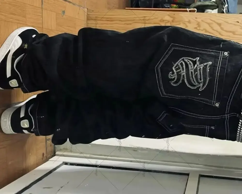 Hip-hop Trendy Street Straight Jeans American Casual High Street Oversized Wide-leg Pants Harajuku Embroidered Clothing Men 2