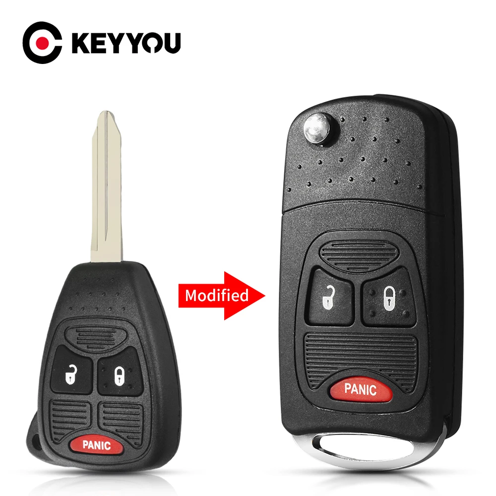 

KEYYOU Flip Remote Key Shell Fob Case 3+Panic Buttons For Chrysler 300 Aspen Dodge Dakota Durango Jeep Grand Cherokee Commander