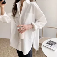 Office Lady Elegant White Casual Loose Blouses Fashion New Cotton Long Sleeve Women Shirt Turndown Collar Tops