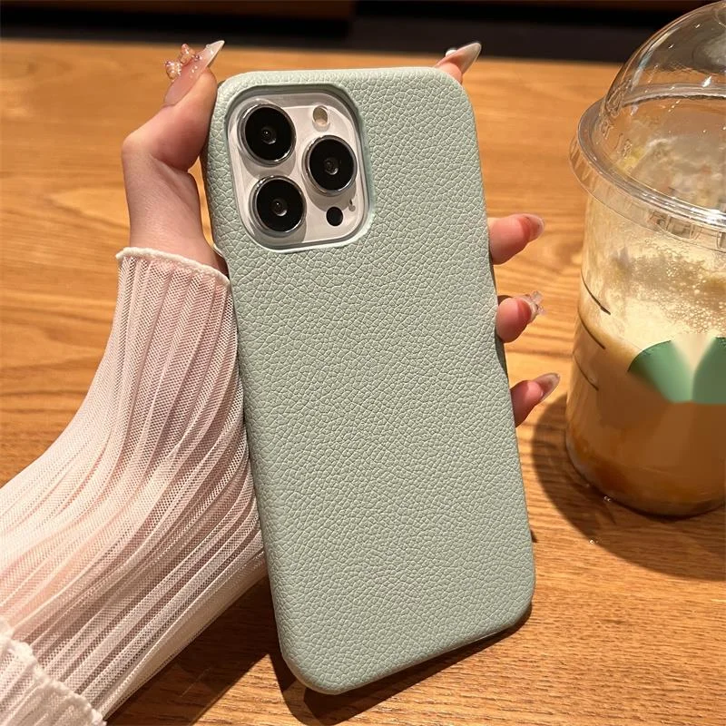 Étui de téléphone en cuir vert demi-pack, nouveau iPhone promax, sensation haut de gamme, 14 13 ensembles, 12 niche, 15 ultra anti-chute,_voghion.com