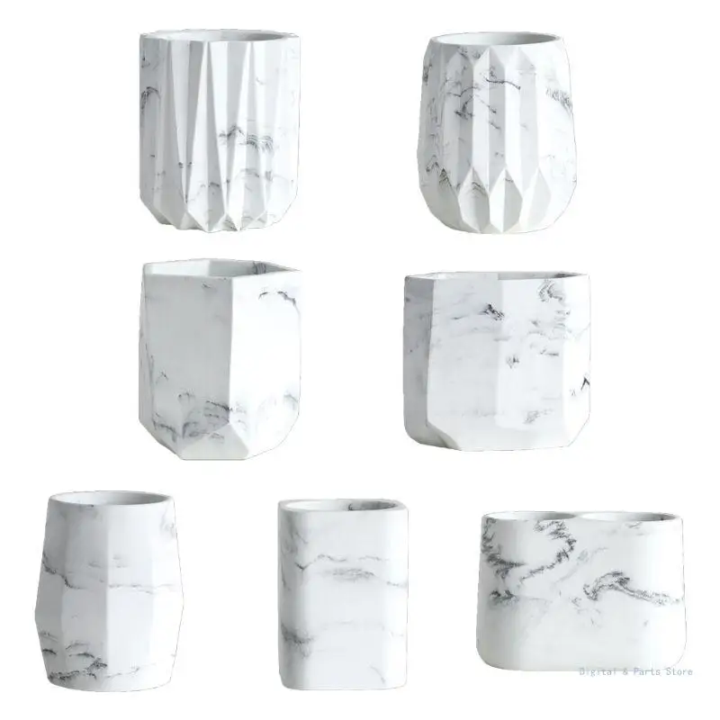 

M17F Geometric Marble Desk Pen Pencil Holder for Case Makeup Brush Storage Box Stationery Office Ornaments