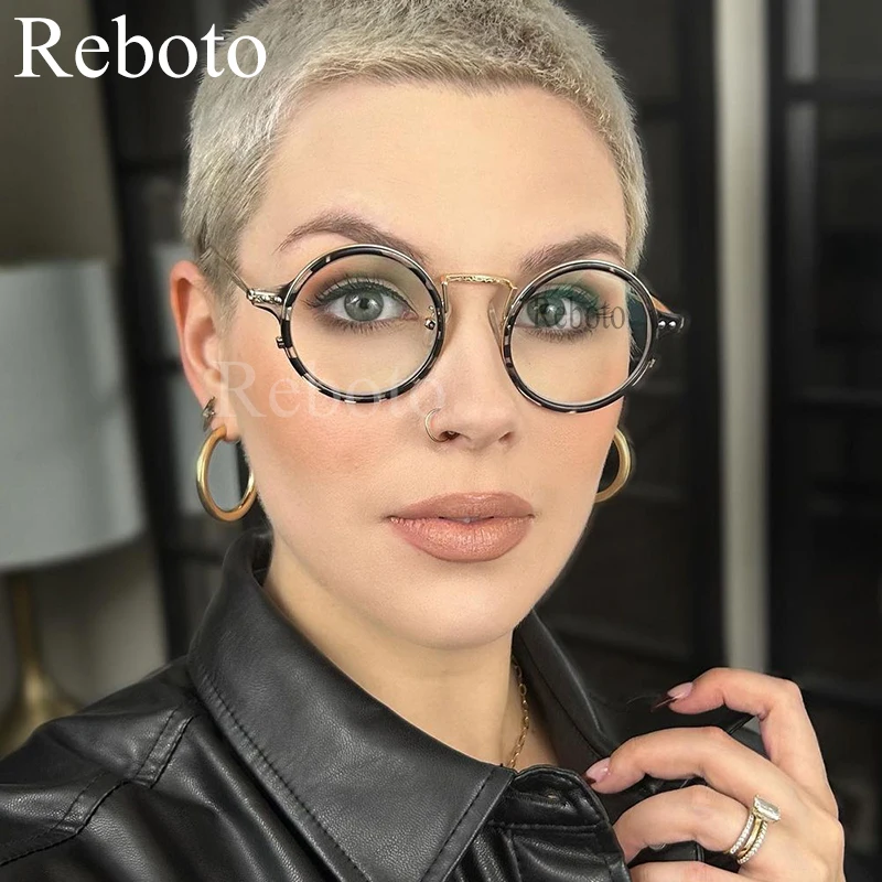 

Metal Round Blue Light Blocking Glasses For Women Men Titanium Ultralight Transparent Computer Eyeglasses Eyewear