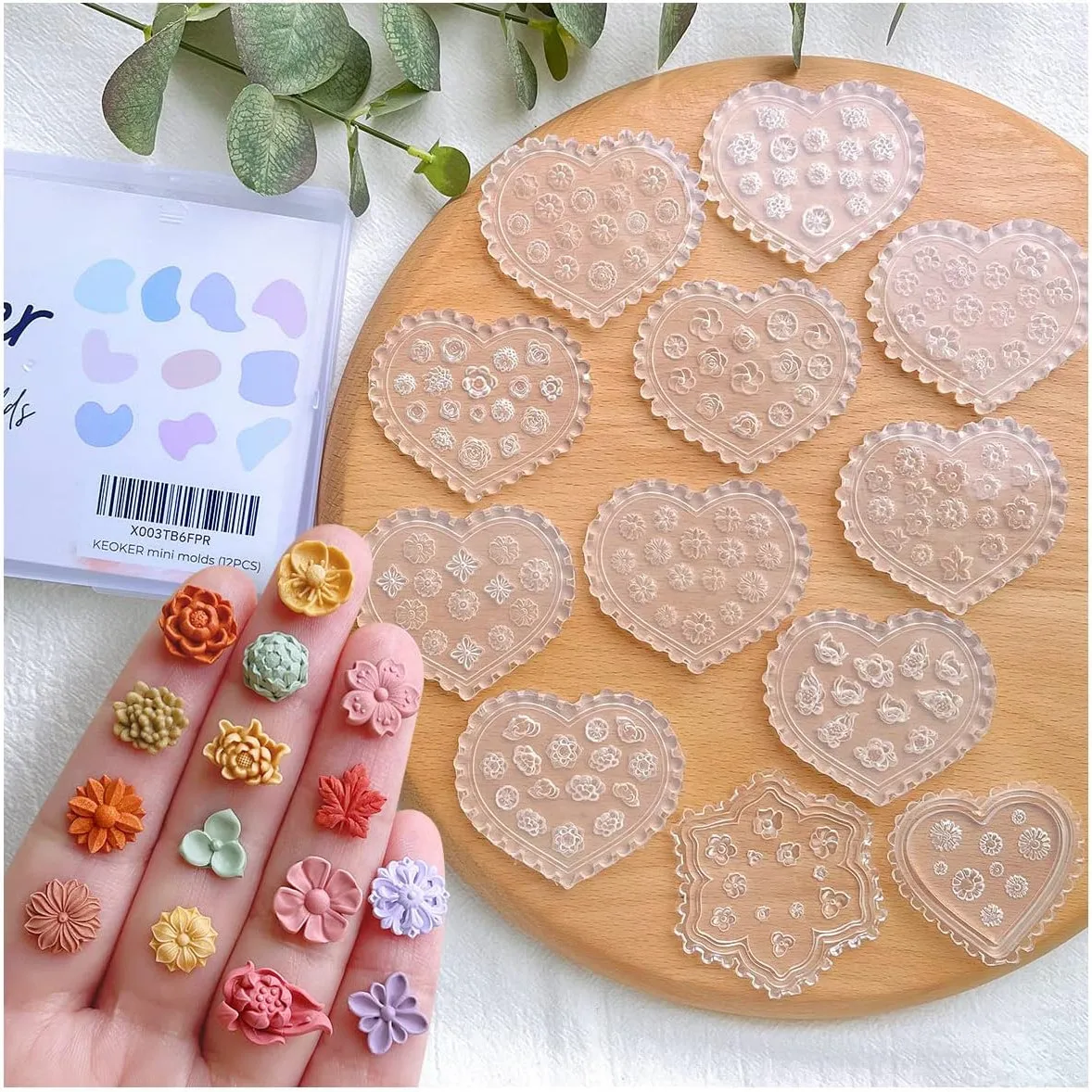 Keoker Mini Polymer Clay Cutters 15 Shapes Mini Flower Polymer Clay Cutters  for Earrings Making, Leaf Clay Earring Cutter Set 