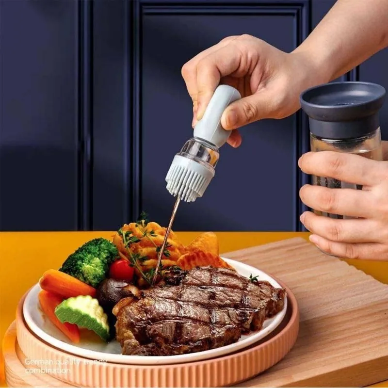 Oil Bottle Silicone Glass With Brush Barbecue Spray Bottle Dispenser Cooking Kitchen Tools