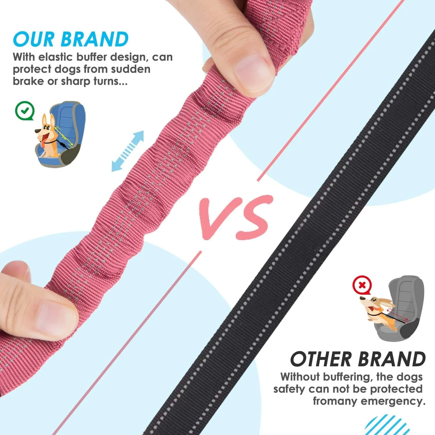 Double Dog Safety Seat Belt Adjustable Elastic Car Safety Leash Shock Reflective Dog Vehicle Restraint Drive Pet Belt