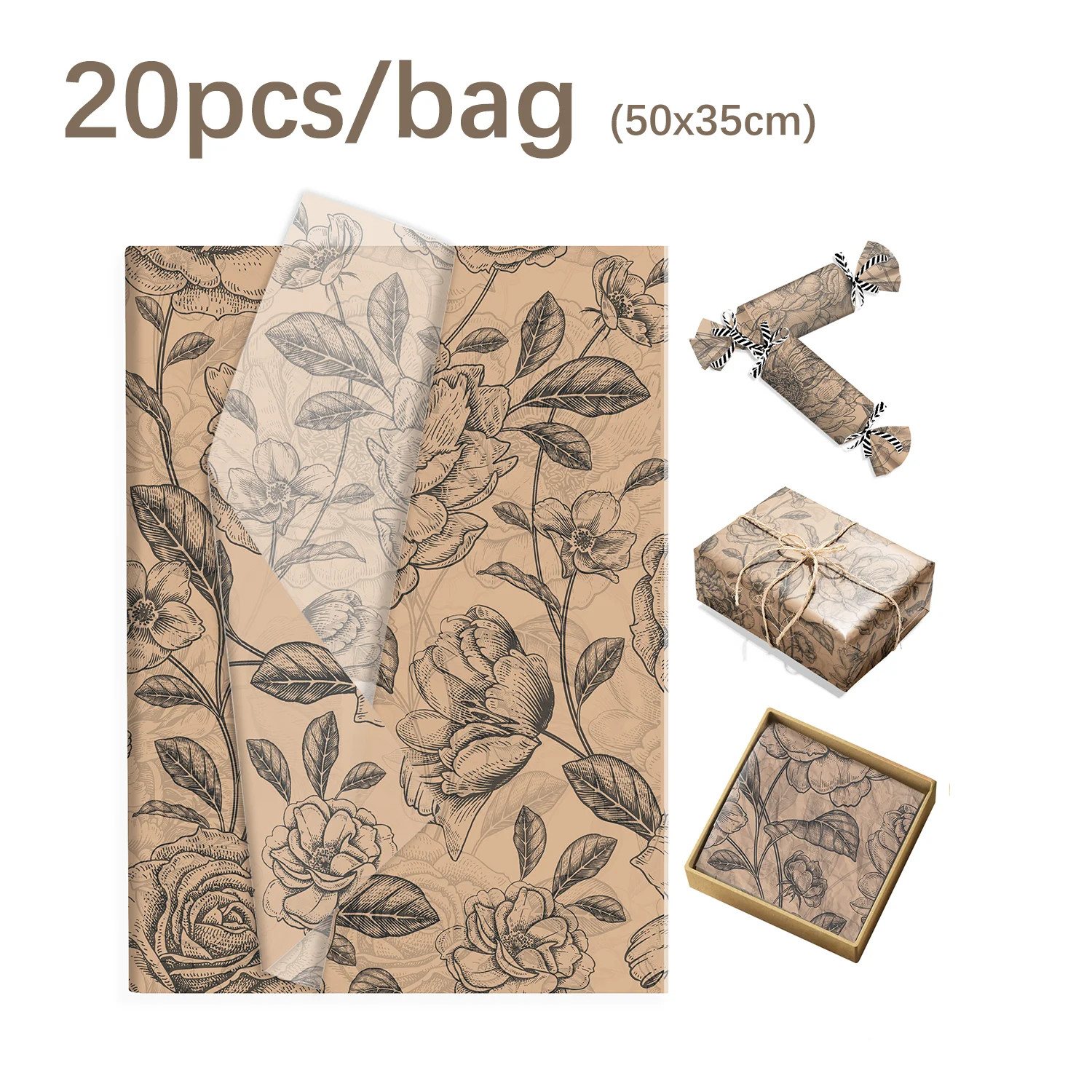 20/50/100 Stück braunes Rosen-Seidenpapier, Geschenkpapier für Geburtstagsfeier, Hochzeitsgeschenk-Verpackungspapier, DIY-Geschenkverpackungszubehör – Detail 7