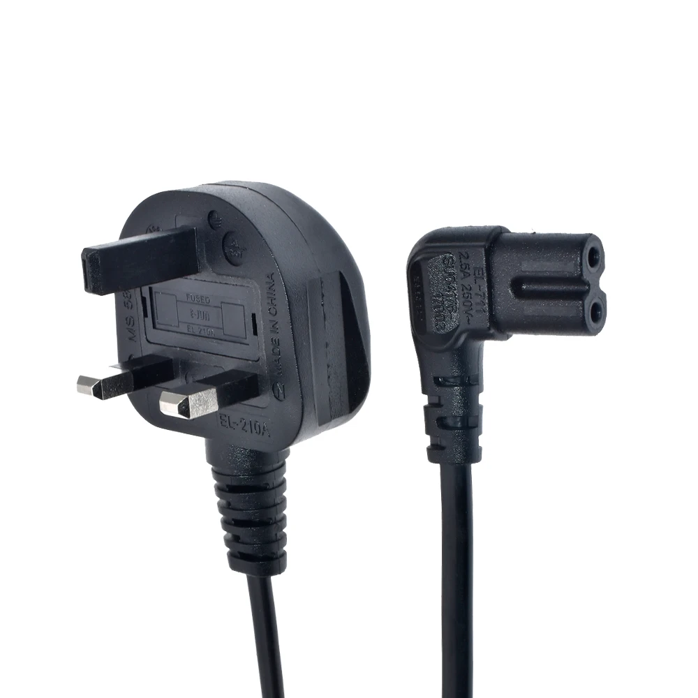 UK British 3-Prong to Figure 8 C7 Right Angled AC Power Cord Cable Lead