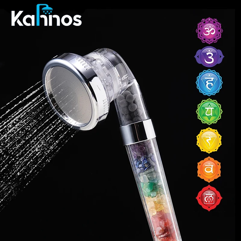 

Spa Filter Shower Head High Pressure Water Saving Natural Gemstones 7chakra Rainfall Shower Head With Negative Ion Activated Bal