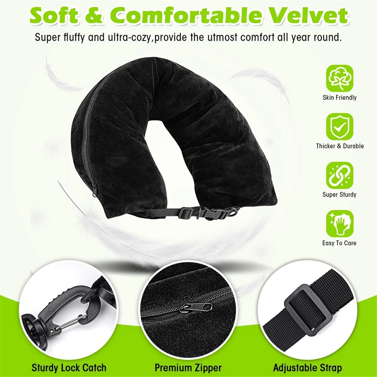 Travel Neck Pillow Stuffable with Clothes,Stuffable Neck Pillow for Traveling,Fillable Neck Pillow Extra Storage Black 3