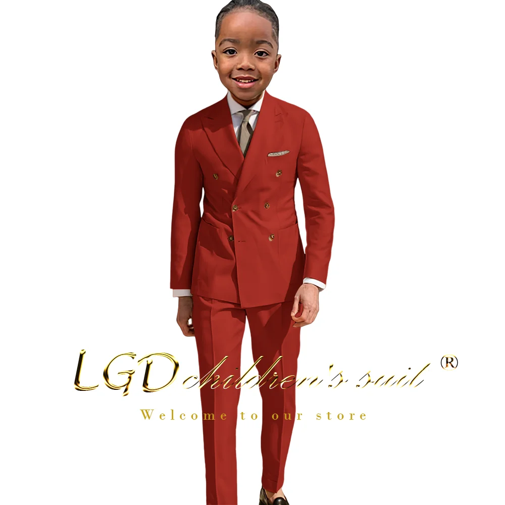 Boys Formal Suit 2 Piece Double Breasted Jacket and Pants For Wedding Party Vacation Casual