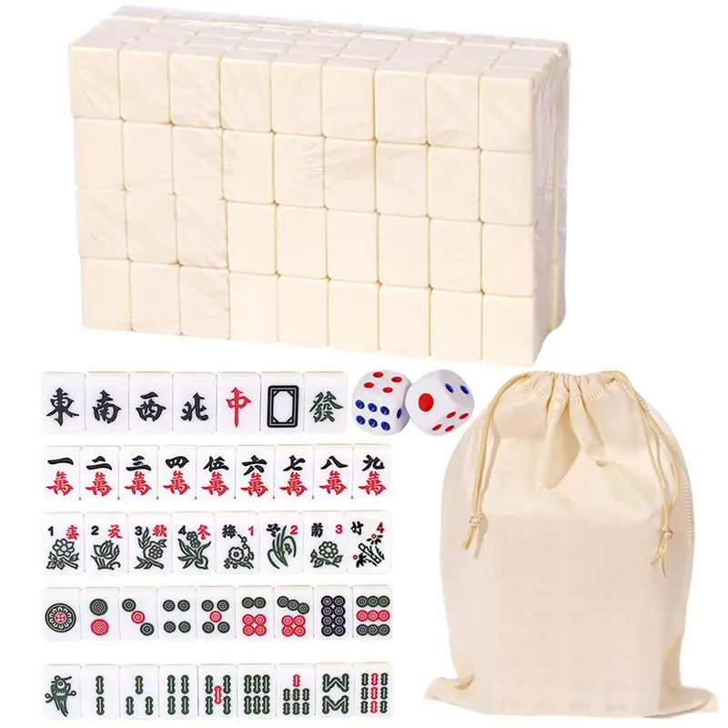 Chinese Mahjong Set Mini Traditional Trip Board Game With Storage Bag 144 Mahjong Tiles Board Game For Family Entertainment