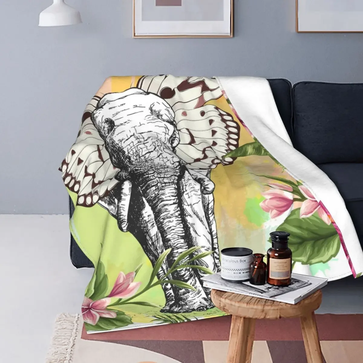 

Vintage Elephant Blanket African Print Art Meditation Super Soft Blanket Warm Fleece Flannel Throw Blanket for Sofa Couch King