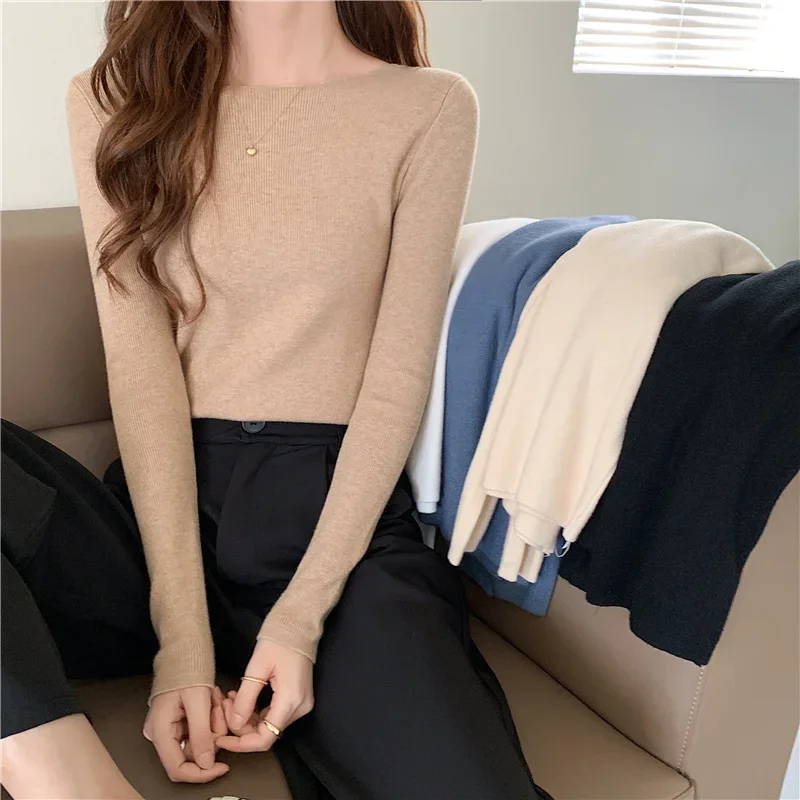 Fashion Ribbed Women Sweater Knitted Soft Pullovers Jumpers Basic Solid Soft Long Sleeve Sweaters For Women Autumn Winter Tops