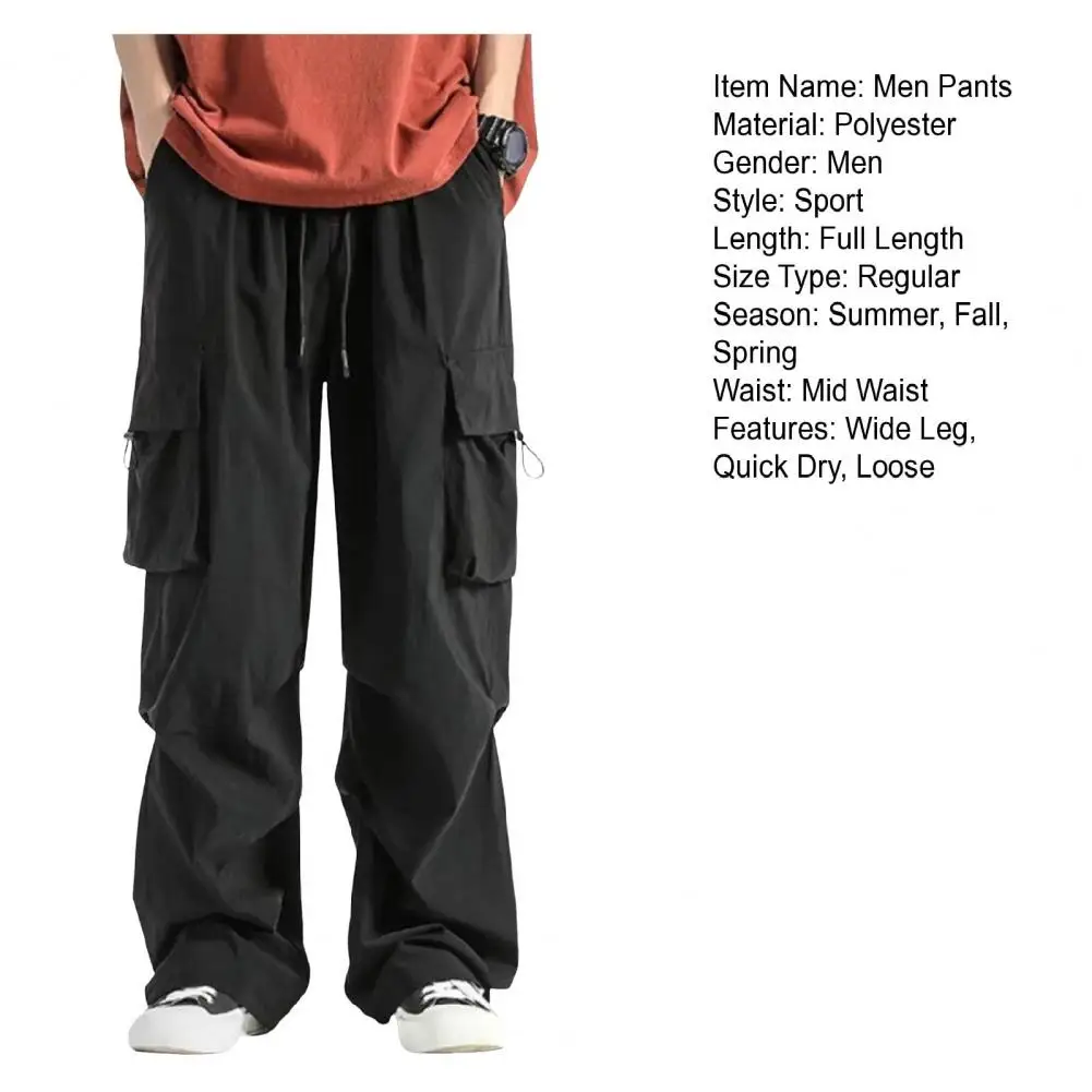Description Picture 3 of itemMen Trousers Men's Quick Dry Cargo Pants with Wide Leg Multi Pockets for Gym Training Outdoor Activities Men Elastic Waist Pants