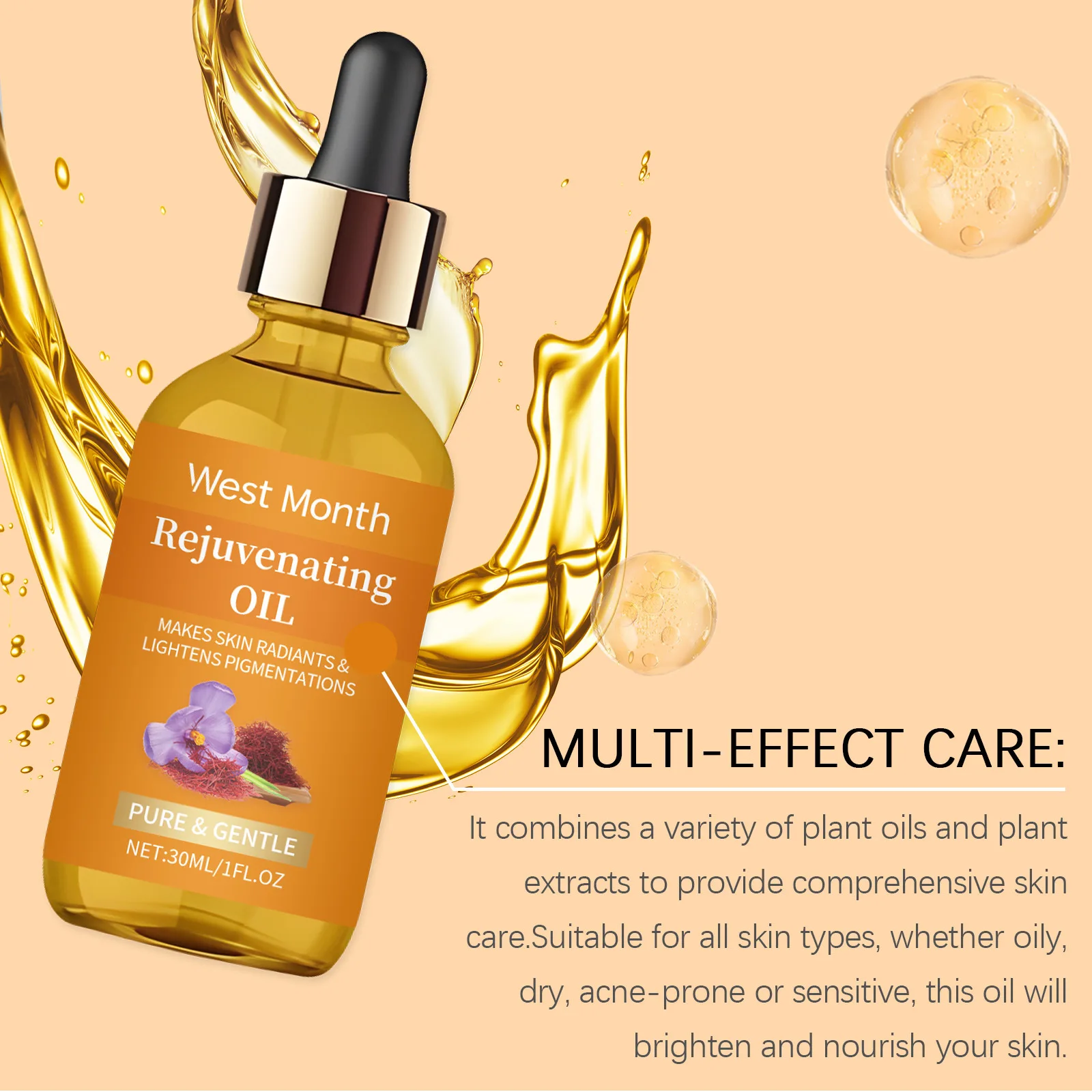 Siero di zafferano Antirughe Lifting Firm Idrata Liscia Ammorbidire Aumentare l'elasticità della pelle Prevenire la secchezza Olio essenziale per il viso - immagine 6