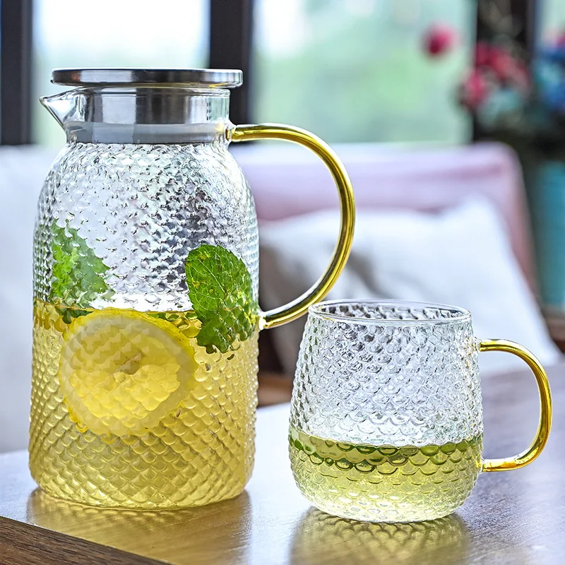 1pc High-capacity Heat-resistant Glass Water Pitcher For Cold/hot Water,  Tea, Fruit Juice, With Infuser For Flower Tea