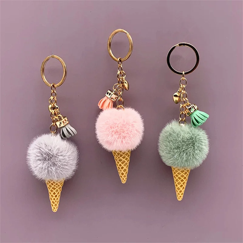 

Ice Cream Keychain Cute Bag Cartoon Plush Pendant Sweetener Car Keychain Ring Plush Ball Creative Gift