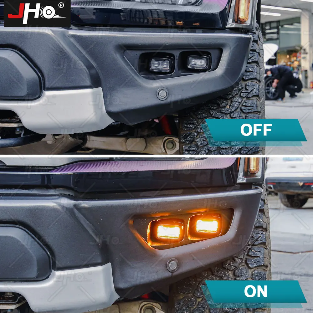 JHO-앰버 안개등 업그레이드 키트, 포드 F150 랩터 2022 2023 자동차 액세서리, 커버 베젤이 있는 직접 교체 램프