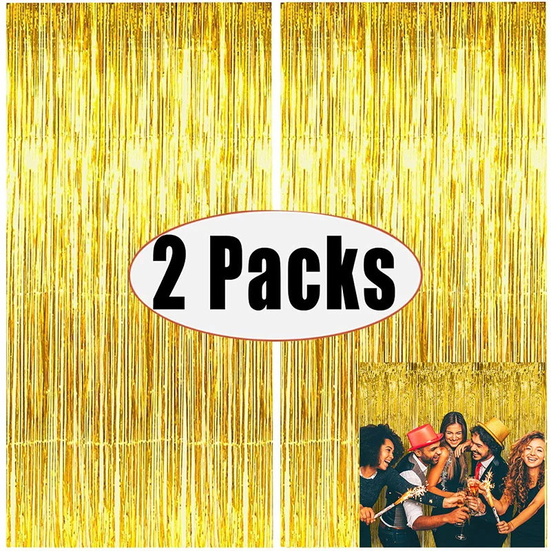 Gold Metallic Foil Tinsel Fringe Curtain Backdrop 2Pack 1X2M Birthday Wedding Bachelorette Party Decoration Adult Anniversary birthday background supplies birthday backdrop decoration birthday party supplies photography backdrops