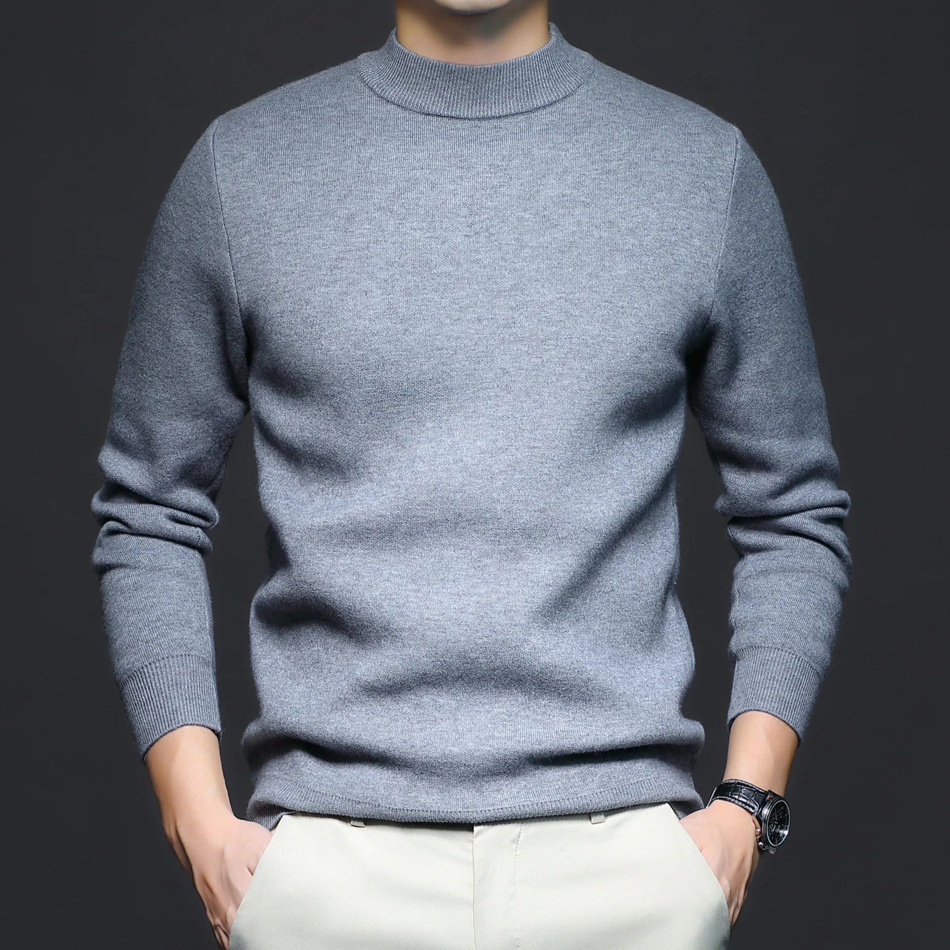Y2k Autumn Winter Mens Black Pullover Sweater Fashion Casual Slim Fit O-Neck Knitted Oversize Man Streetwear Knitwear Pull Homme 4