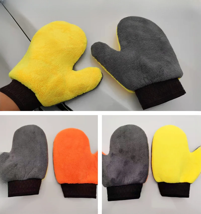 Car Cleaning Gloves Coral Velvet Five-finger Big Bear Paw Wipe Car Dust Removal Wash Thumb Gloves Wash Supplies Tools