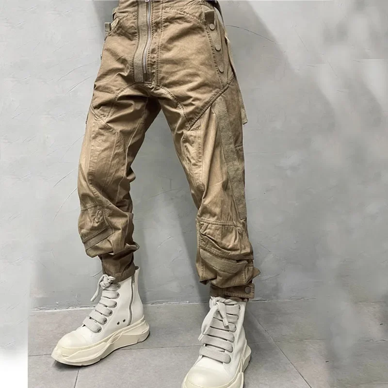 

Pioneer Design Washed Distressed Functional Cargo Pants Men Pocket Splicing Jogging Trousers Loose Casual Pants