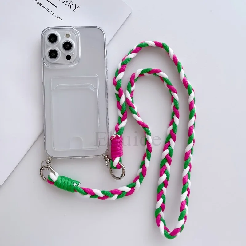 Crossbody Strap Case with Braid Lanyard, Neck Cord, and Clear Card Slot Cover