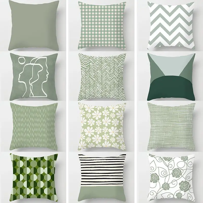 Cushion Cover Satin Pillowcase Sweet Mint Green Print Cushion Covers Fresh Art Pattern Geometric Pillowcase Fashion 45*45cm Decorative Throw Pillows Case