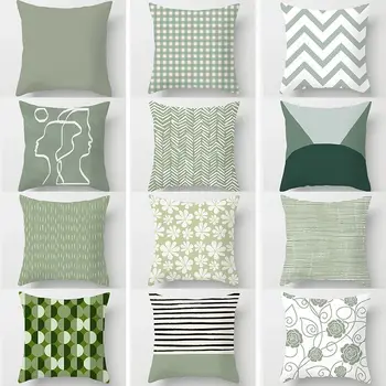 Sweet Mint Green Print Cushion Cover – Geometric Decorative Pillowcase (45×45cm) 1