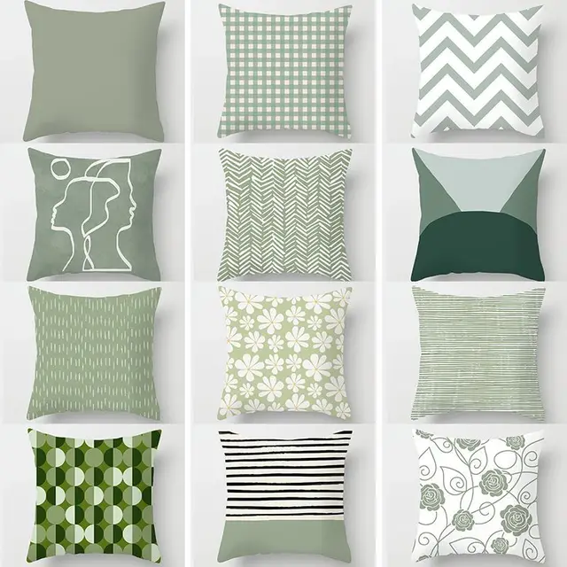 Sweet Mint Green Print Cushion Cover – Geometric Decorative Pillowcase (45×45cm) 1