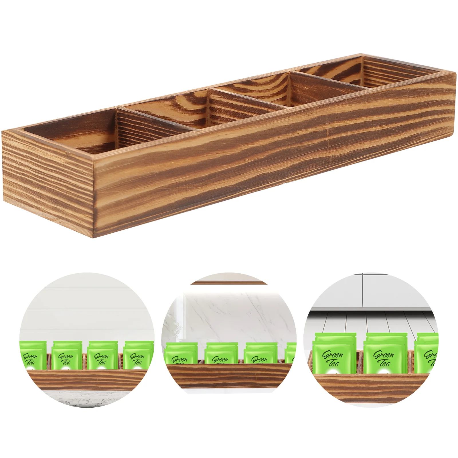 

Wooden Tea Bag Box Compartments Coffee Bag Holder Countertop Divided Storage Container Sugar Packet Holder Teabag Organizer Box