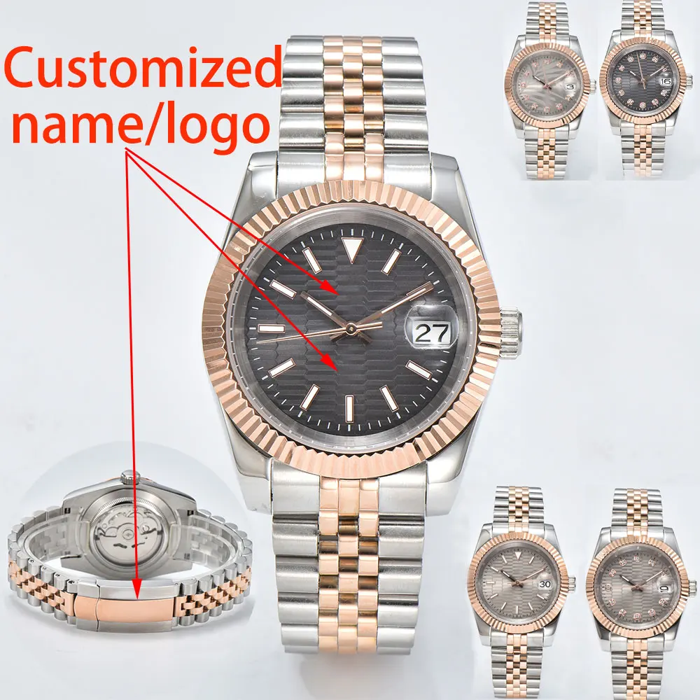

39MM 100M Waterproof Watch Case 316L Stainless Steel Sapphire Glass NH35 Automatic Watch Silver and Rose Custom Watch custom dia